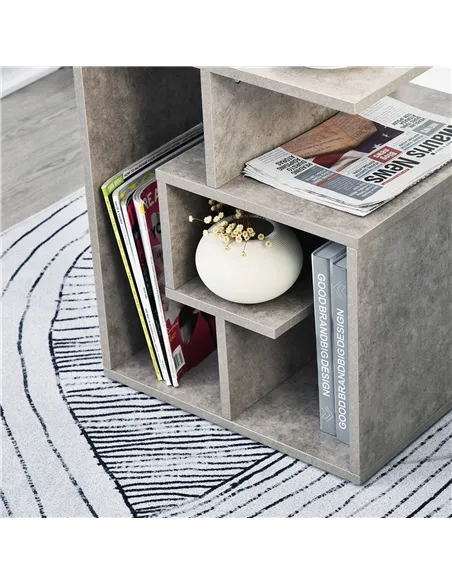 HOMCOM Side Table, 3 Tier End Table with Open Storage Shelves for Living Room, Bedroom, Set of 2, Cement Colour