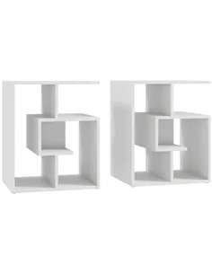 HOMCOM Side Table, 3 Tier End Table with Open Storage Shelves for Living Room, Bedroom, Set of 2, White