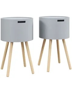 HOMCOM Modern Side Table with Hidden Storage Space, Round Night Stand with Removable Tray Wood Frame End Coffee Table for Living