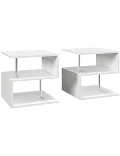 HOMCOM Wooden S Shape Cube Coffee Table 2 Tier Storage Shelves Organiser Office Bookcase Living Room End Desk Stand Display Set 