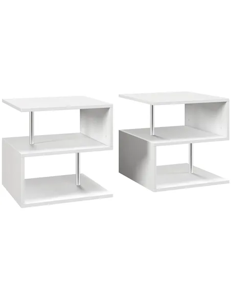HOMCOM Wooden S Shape Cube Coffee Table 2 Tier Storage Shelves Organiser Office Bookcase Living Room End Desk Stand Display Set 