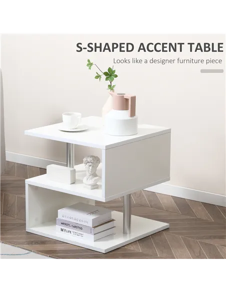 HOMCOM Wooden S Shape Cube Coffee Table 2 Tier Storage Shelves Organiser Office Bookcase Living Room End Desk Stand Display Set 