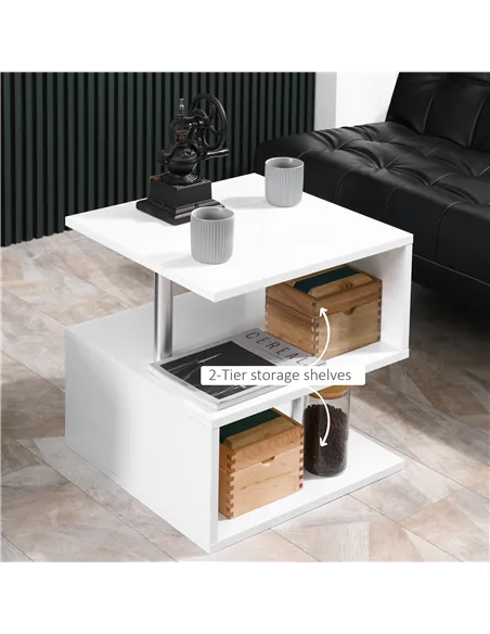 HOMCOM Wooden S Shape Cube Coffee Table 2 Tier Storage Shelves Organiser Office Bookcase Living Room End Desk Stand Display Set 