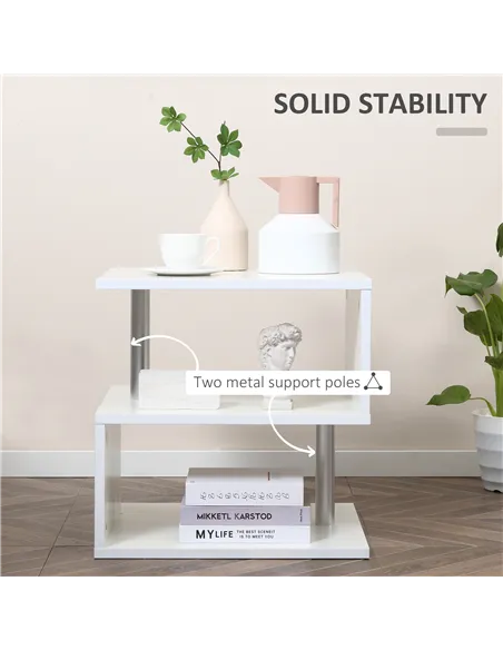 HOMCOM Wooden S Shape Cube Coffee Table 2 Tier Storage Shelves Organiser Office Bookcase Living Room End Desk Stand Display Set 