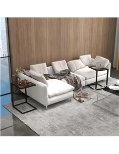 HOMCOM C-Shaped Side Table, Sofa End Table with Metal Frame, Accent Couch Table for Living room, Bedroom, Set of 2, Brown and Bl 2