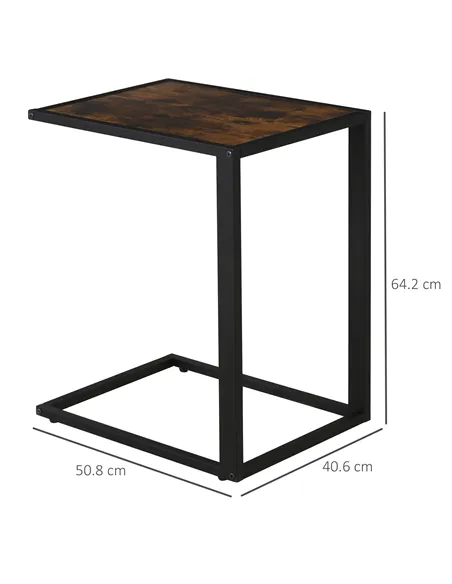 HOMCOM C-Shaped Side Table, Sofa End Table with Metal Frame, Accent Couch Table for Living room, Bedroom, Set of 2, Brown and Bl