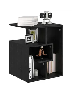 HOMCOM Side Table, 3 Tier End Table with Open Storage Shelves for Living Room, Bedroom, Black