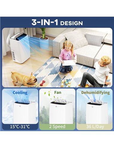 HOMCOM 14,000 BTU Mobile Air Conditioner, with LED Screen - White