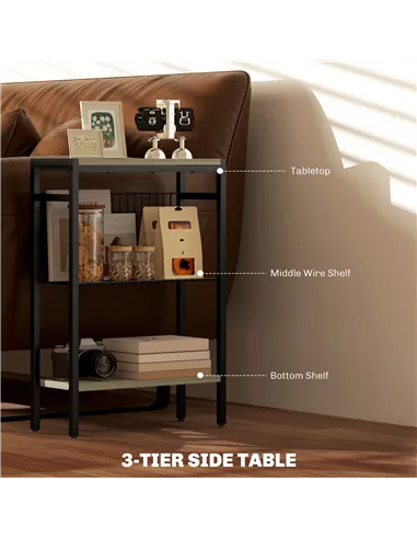 HOMCOM Three Shelf Industrial Side Table, Grey