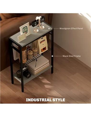 HOMCOM Three Shelf Industrial Side Table, Grey