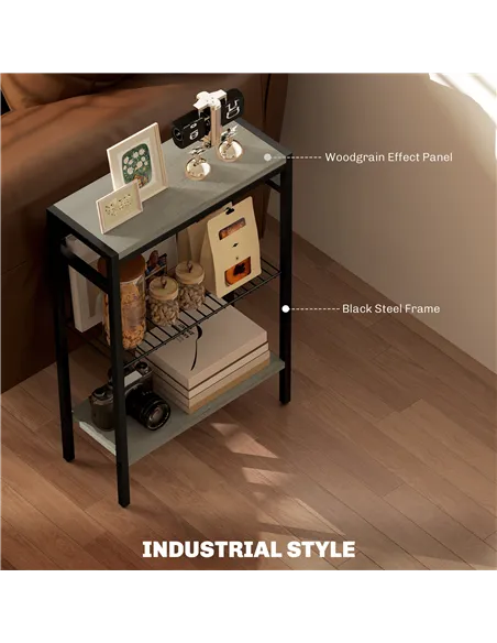 HOMCOM Three Shelf Industrial Side Table, Grey