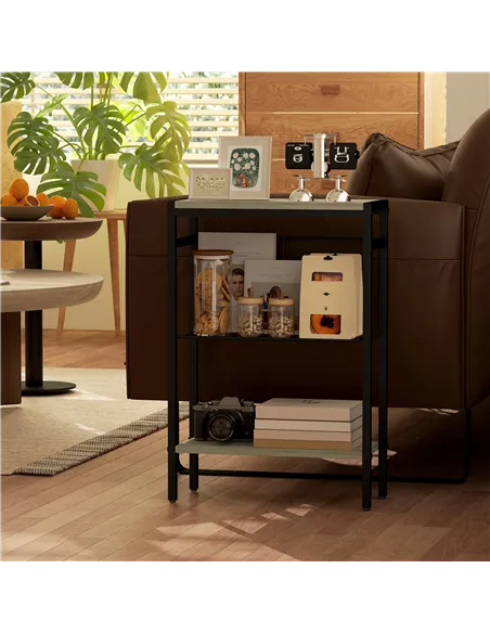 HOMCOM Three Shelf Industrial Side Table, Grey