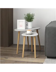 HOMCOM Nesting Coffee Table, Set of 2 Side Tables, Stacking End Tables with Solid Wood Legs, for Living Room Bedroom, Light Grey 2