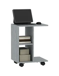 HOMCOM C-Shape End Table Unique Storage Unit w/ 2 Shelves 4 Wheels Freestanding Home Office Furniture Cabinet Square Studio Grey