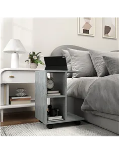HOMCOM C-Shape End Table Unique Storage Unit w/ 2 Shelves 4 Wheels Freestanding Home Office Furniture Cabinet Square Studio Grey 2