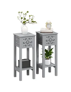 HOMCOM Set of Two Elegant Floral Cut-Out Side Tables - Grey