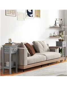 HOMCOM Set of Two Elegant Floral Cut-Out Side Tables - Grey 2
