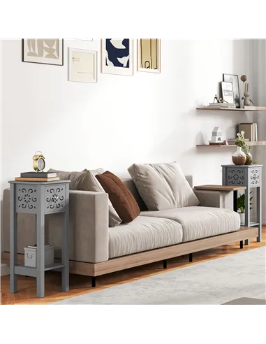 HOMCOM Set of Two Elegant Floral Cut-Out Side Tables - Grey