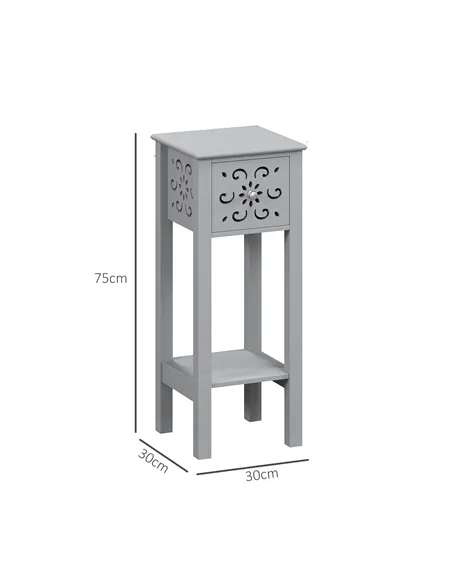 HOMCOM Set of Two Elegant Floral Cut-Out Side Tables - Grey