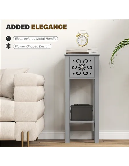 HOMCOM Set of Two Elegant Floral Cut-Out Side Tables - Grey