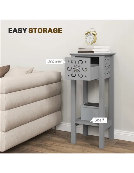 HOMCOM Set of Two Elegant Floral Cut-Out Side Tables - Grey