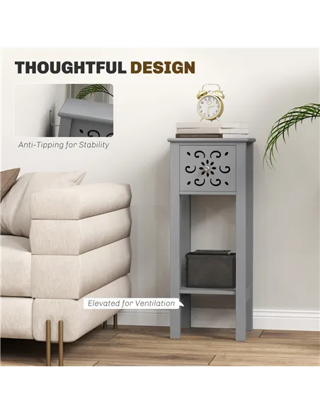 HOMCOM Set of Two Elegant Floral Cut-Out Side Tables - Grey