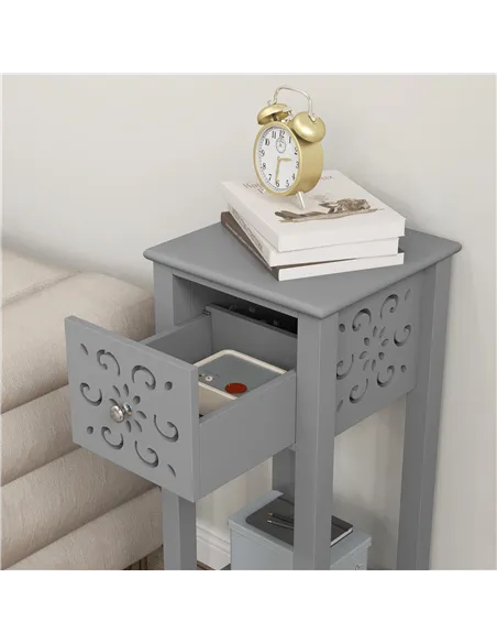 HOMCOM Set of Two Elegant Floral Cut-Out Side Tables - Grey
