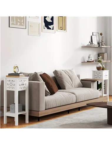 HOMCOM Set of Two Elegant Floral Cut-Out Side Tables - White