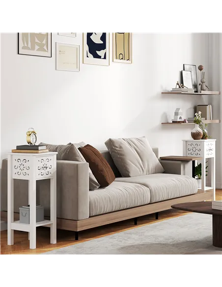 HOMCOM Set of Two Elegant Floral Cut-Out Side Tables - White