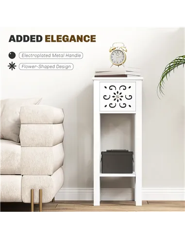 HOMCOM Set of Two Elegant Floral Cut-Out Side Tables - White