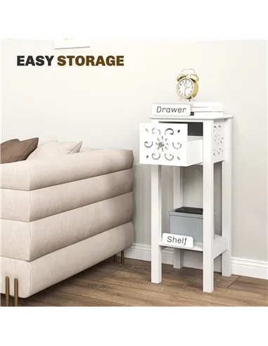 HOMCOM Set of Two Elegant Floral Cut-Out Side Tables - White