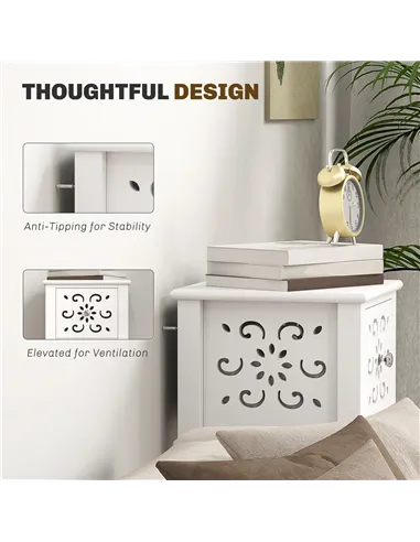 HOMCOM Set of Two Elegant Floral Cut-Out Side Tables - White