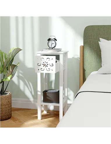 HOMCOM Set of Two Elegant Floral Cut-Out Side Tables - White