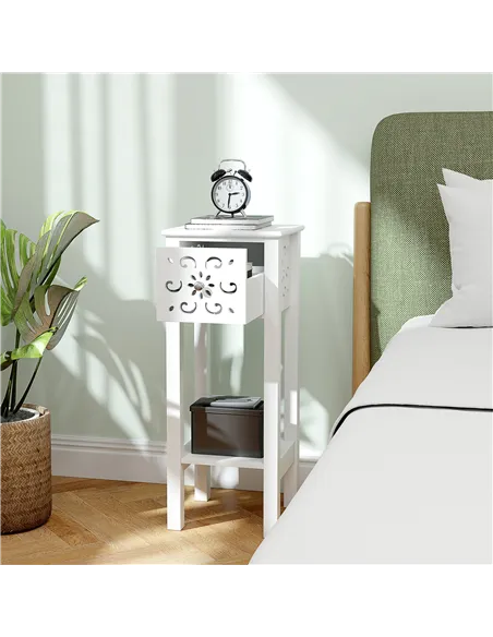 HOMCOM Set of Two Elegant Floral Cut-Out Side Tables - White