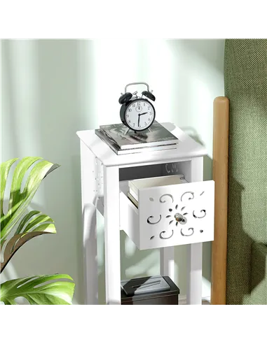 HOMCOM Set of Two Elegant Floral Cut-Out Side Tables - White