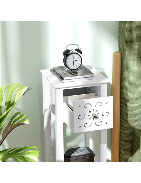 HOMCOM Set of Two Elegant Floral Cut-Out Side Tables - White