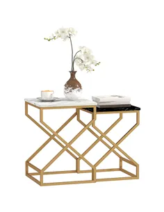 HOMCOM Set of Two Marble-Effect Nesting Tables
