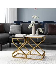 HOMCOM Set of Two Marble-Effect Nesting Tables 2