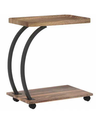 HOMCOM 2-Tier Mobile C-Shaped Side Table - Brown