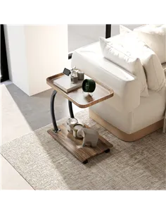 HOMCOM 2-Tier Mobile C-Shaped Side Table - Brown 2