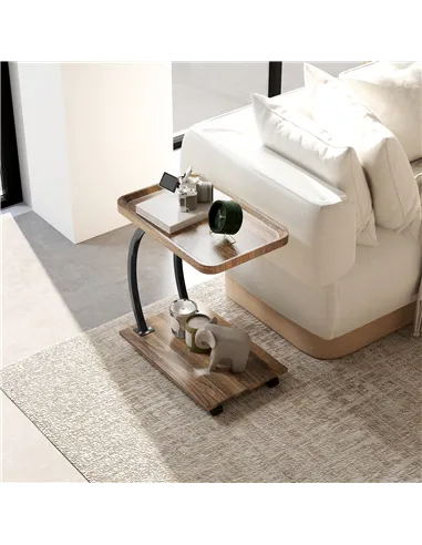 HOMCOM 2-Tier Mobile C-Shaped Side Table - Brown