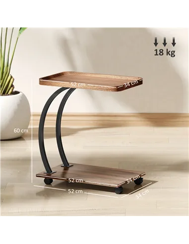 HOMCOM 2-Tier Mobile C-Shaped Side Table - Brown