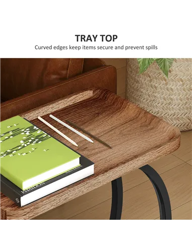 HOMCOM 2-Tier Mobile C-Shaped Side Table - Brown