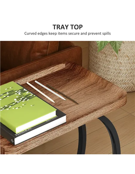 HOMCOM 2-Tier Mobile C-Shaped Side Table - Brown