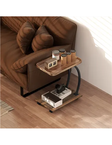HOMCOM 2-Tier Mobile C-Shaped Side Table - Brown
