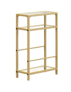 HOMCOM 3-Tier Side Table, Narrow End Table with Storage Shelf and Tempered Glass Tabletop for Small Spaces, Bedroom, Living Room
