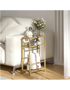 HOMCOM 3-Tier Side Table, Narrow End Table with Storage Shelf and Tempered Glass Tabletop for Small Spaces, Bedroom, Living Room 2