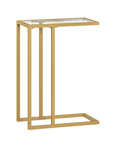 HOMCOM C-Shaped Side Table, Modern Slim End Table with Tempered Glass Tabletop, Steel Frame for Small Space, Living Room, Bedroo