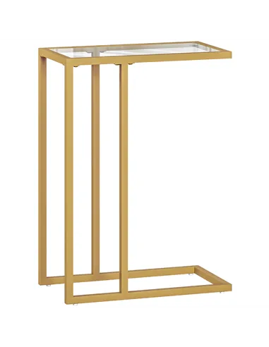 HOMCOM C-Shaped Side Table, Modern Slim End Table with Tempered Glass Tabletop, Steel Frame for Small Space, Living Room, Bedroo