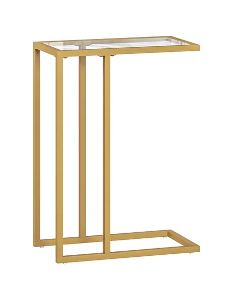 HOMCOM C-Shaped Side Table, Modern Slim End Table with Tempered Glass Tabletop, Steel Frame for Small Space, Living Room, Bedroo